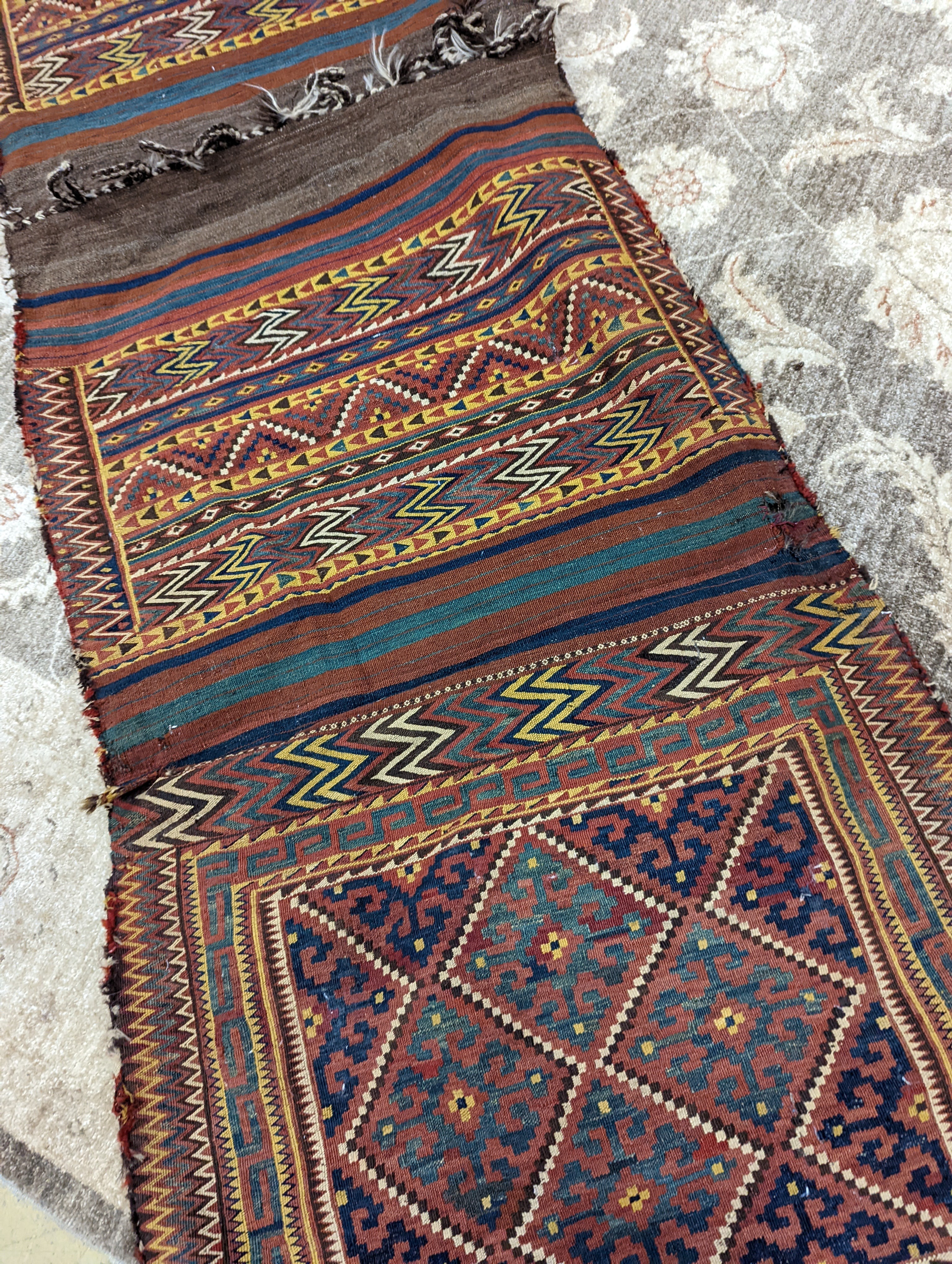 An Afghan Kelim bag/wall hanging, 280 x 78cm